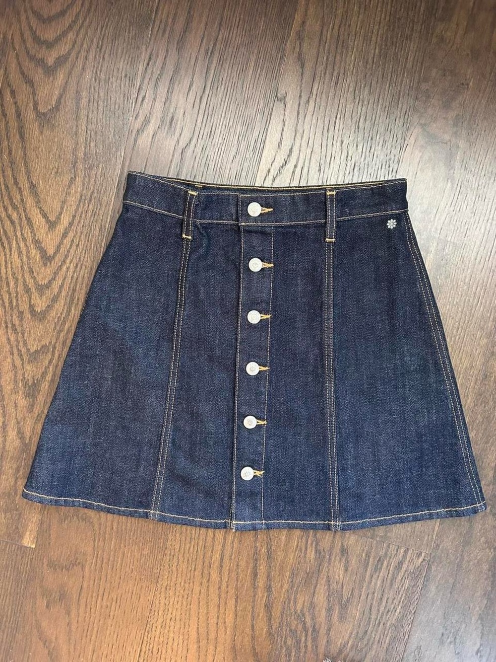 Dark Blue Alexa Chung for AG Denim Button-Front A-Line Skirt
